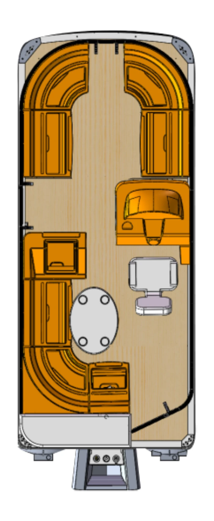 Cove 16 deck plan showing the lounge seating and helm layout