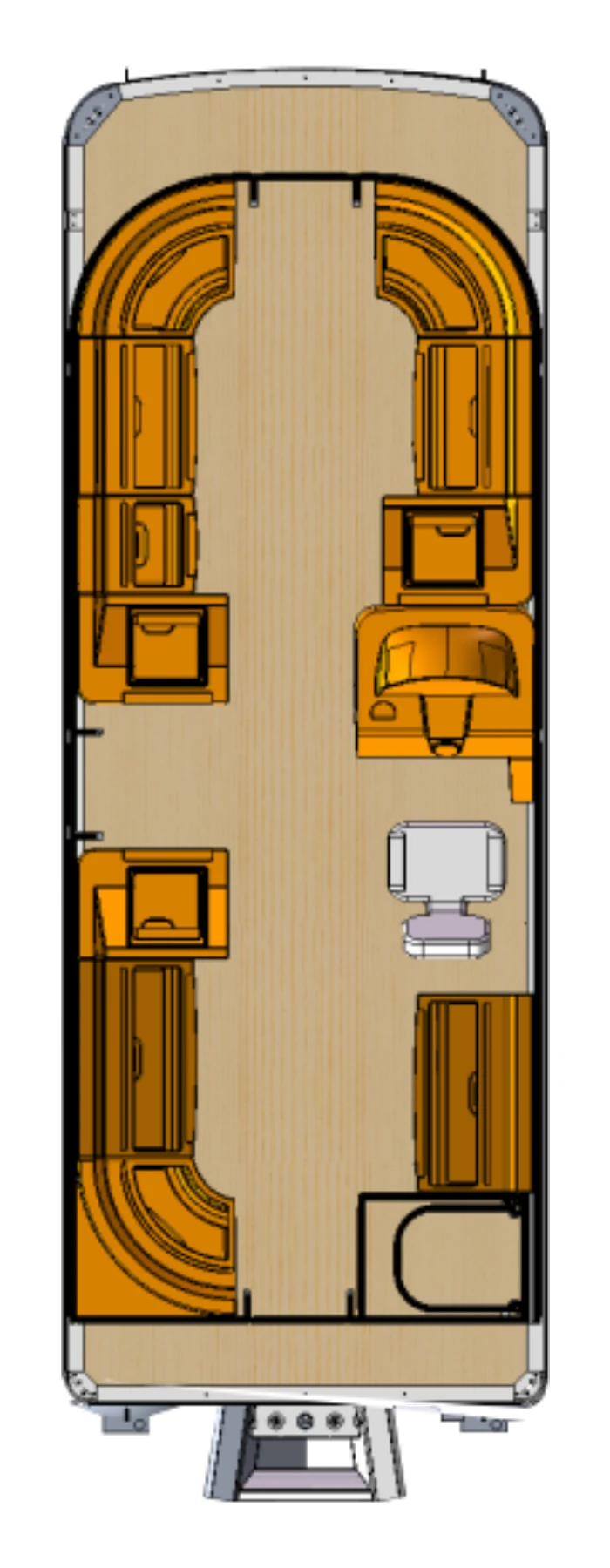 Top-view reference drawing of the Cove 22 seating and deck layout
